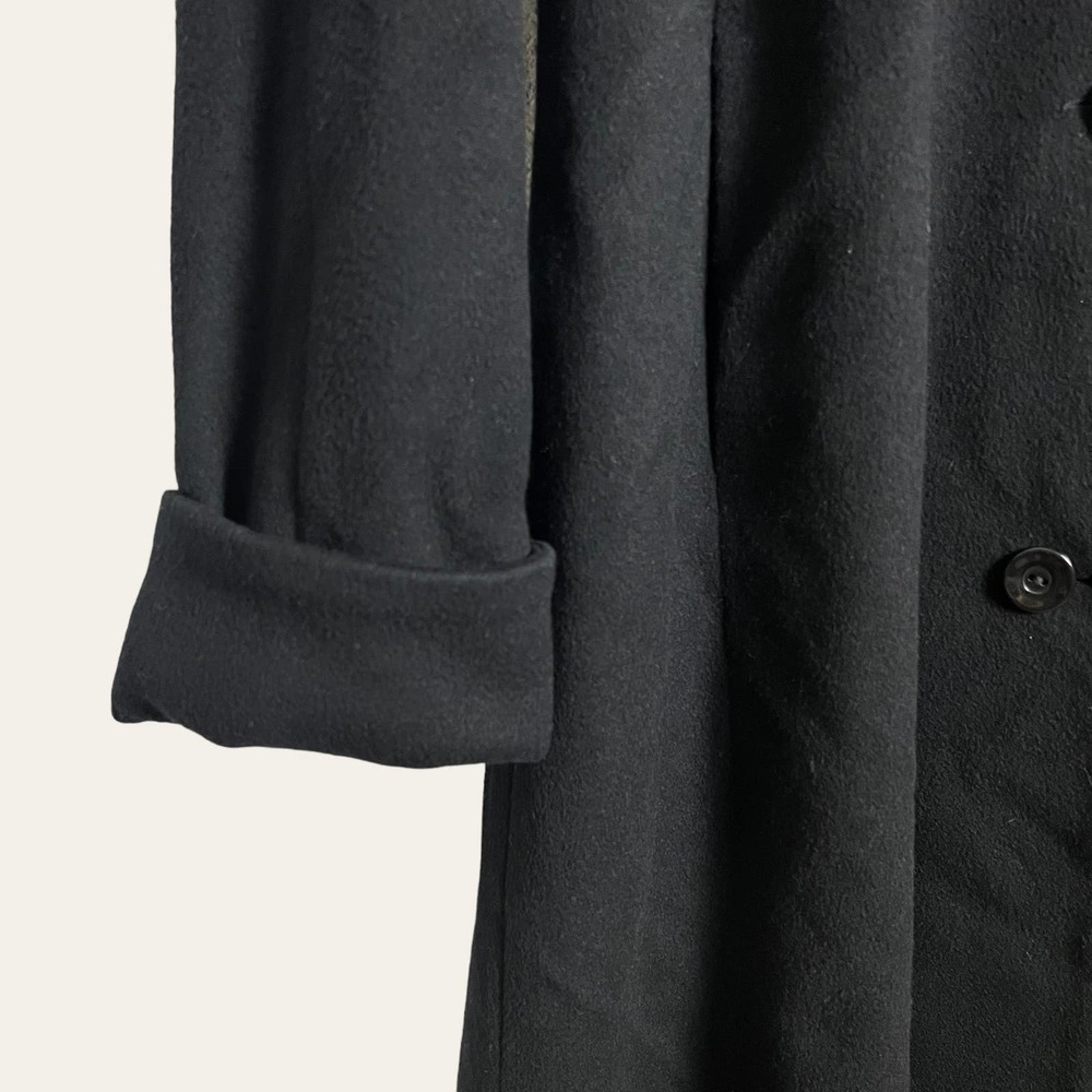 Vintage Andrea Collection Black Wool Blend Fox Fur Trim Hooded Coat Size 6 - Picture 3 of 7